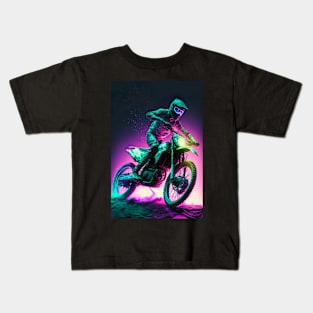 Cyber Future Dirt Bike With Neon Colors Kids T-Shirt